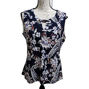 Tommy Hilfiger Ladies Size Large Blue White Floral Print Tank
